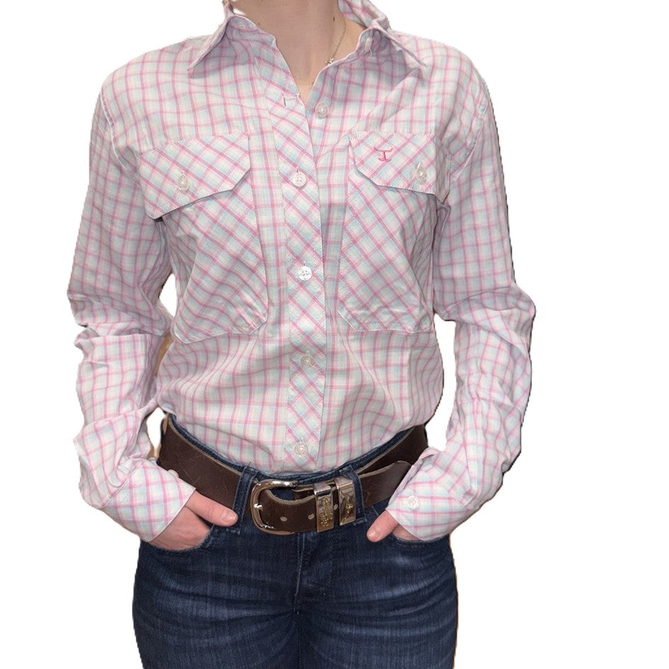 Just Country Womens Abbey Workshirt | Full Button | Rose / Aqua Check