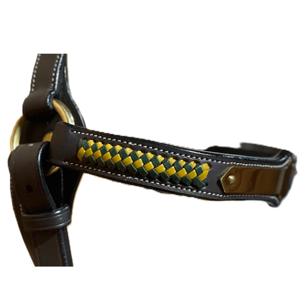 Toprail Equine Show Bridle | Diamond Plate | Yellow / Green Plait | Cob