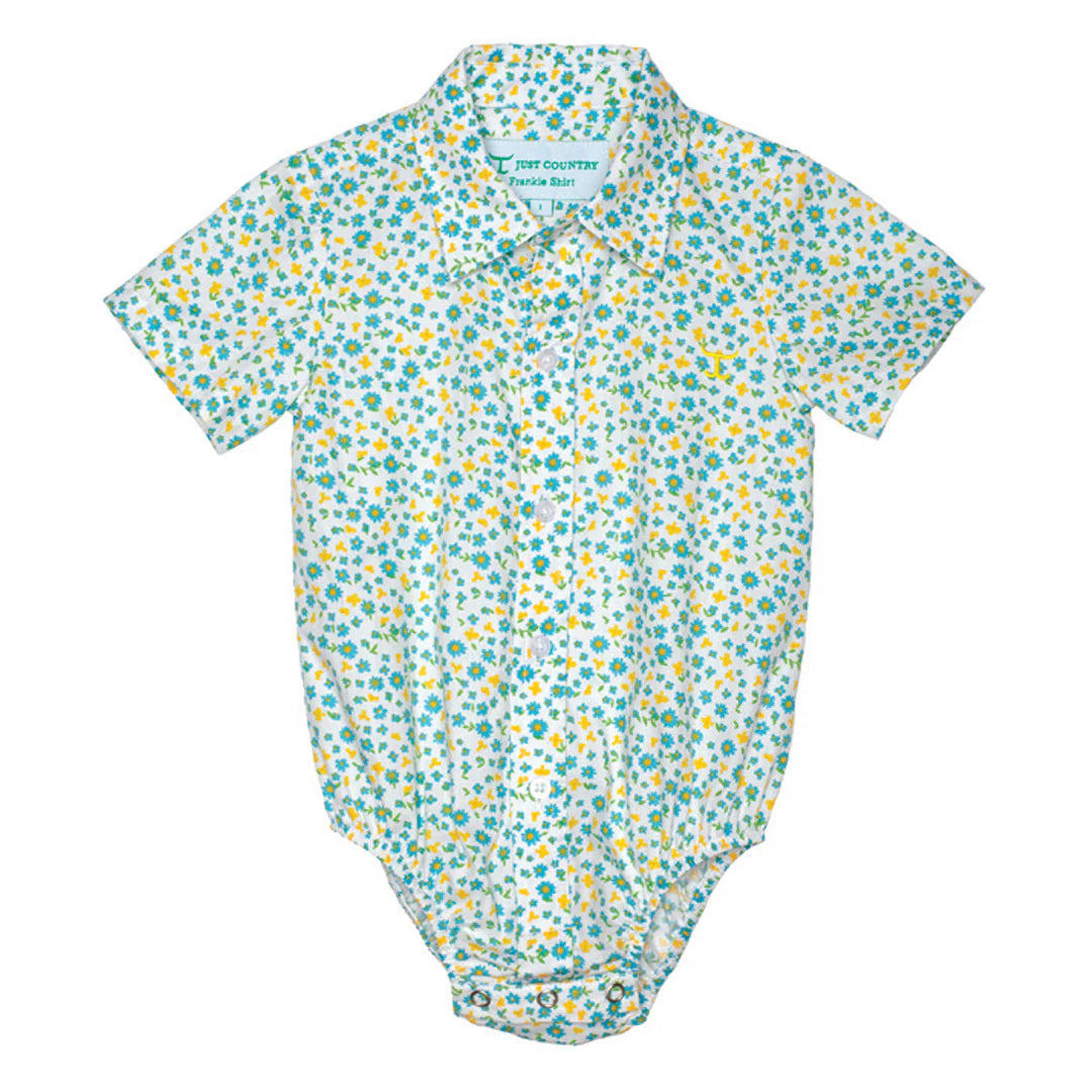 Just Country Infant Frankie Jumpsuit | Full Button | White Blue Daisies