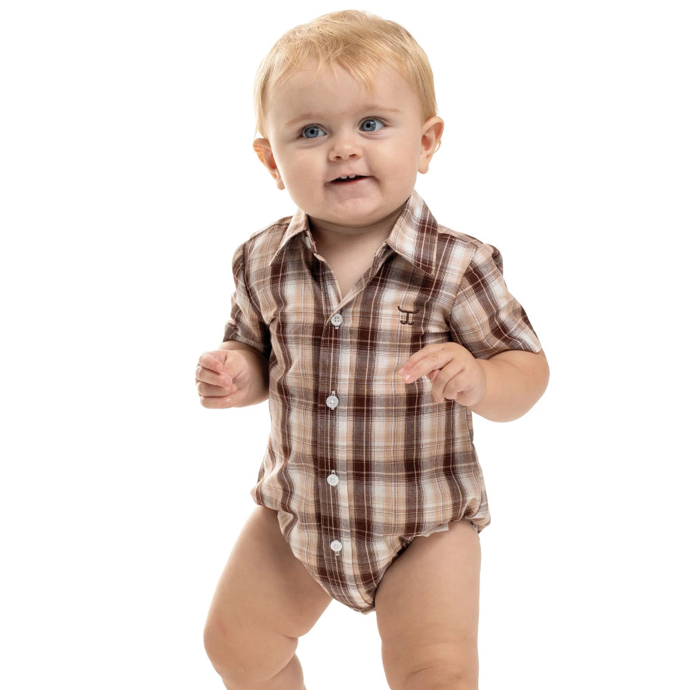 Just Country Infant Frankie Jumpsuit | Full Button | Tan / Chocolate / White Plaid