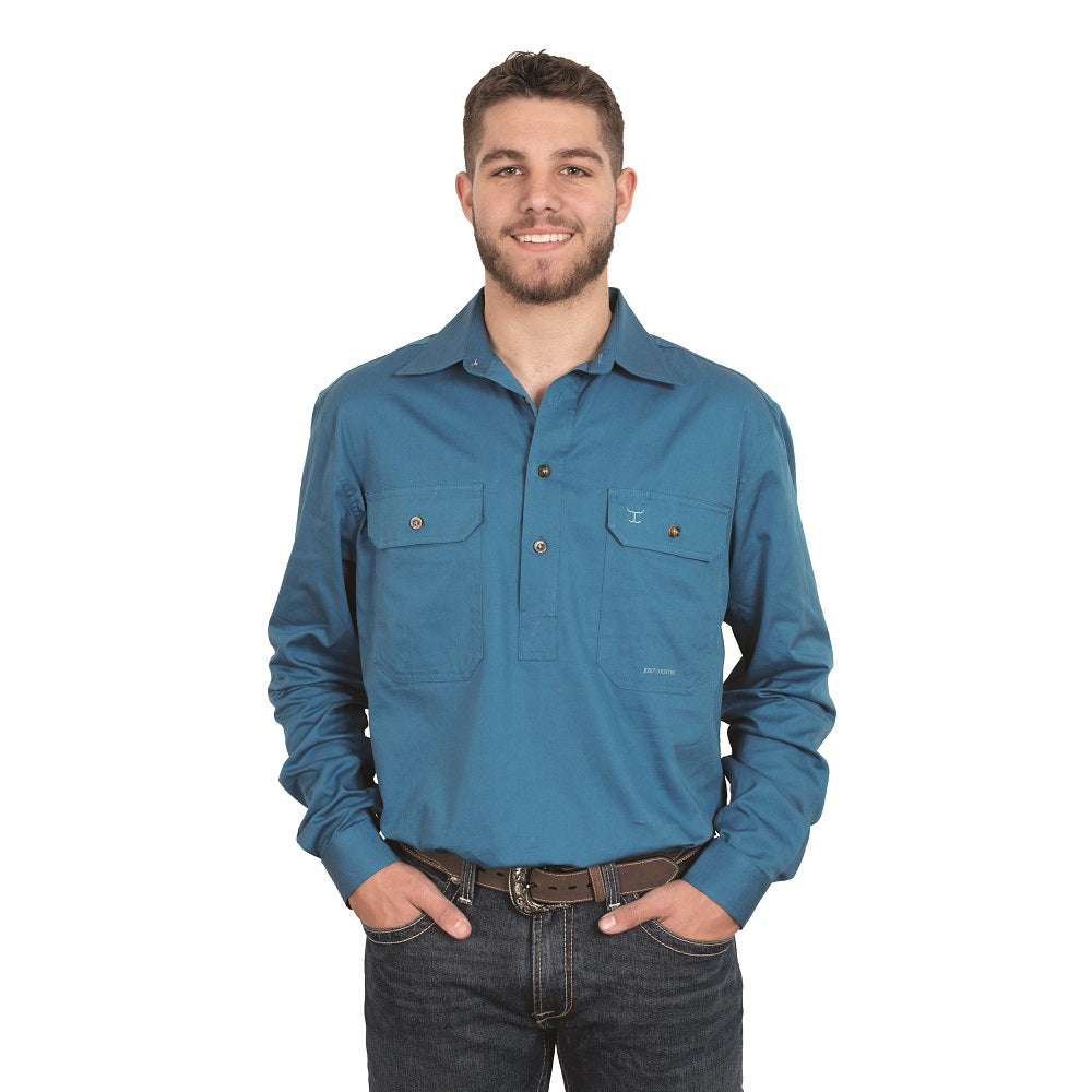 Just Country Mens Cameron Shirt | Half Button | Sapphire