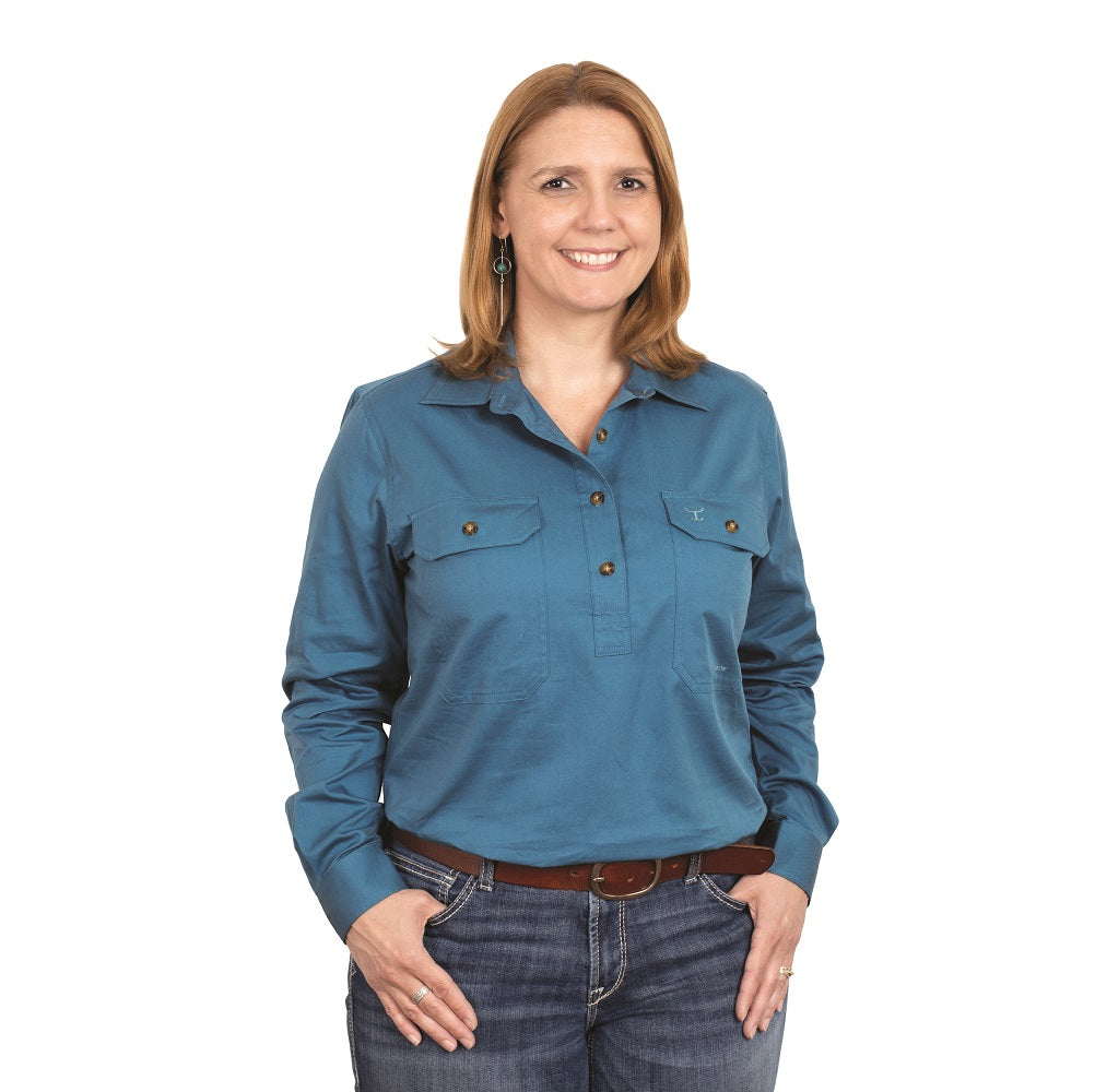 Just Country Womens Jahna Shirt | Half Button | Sapphire