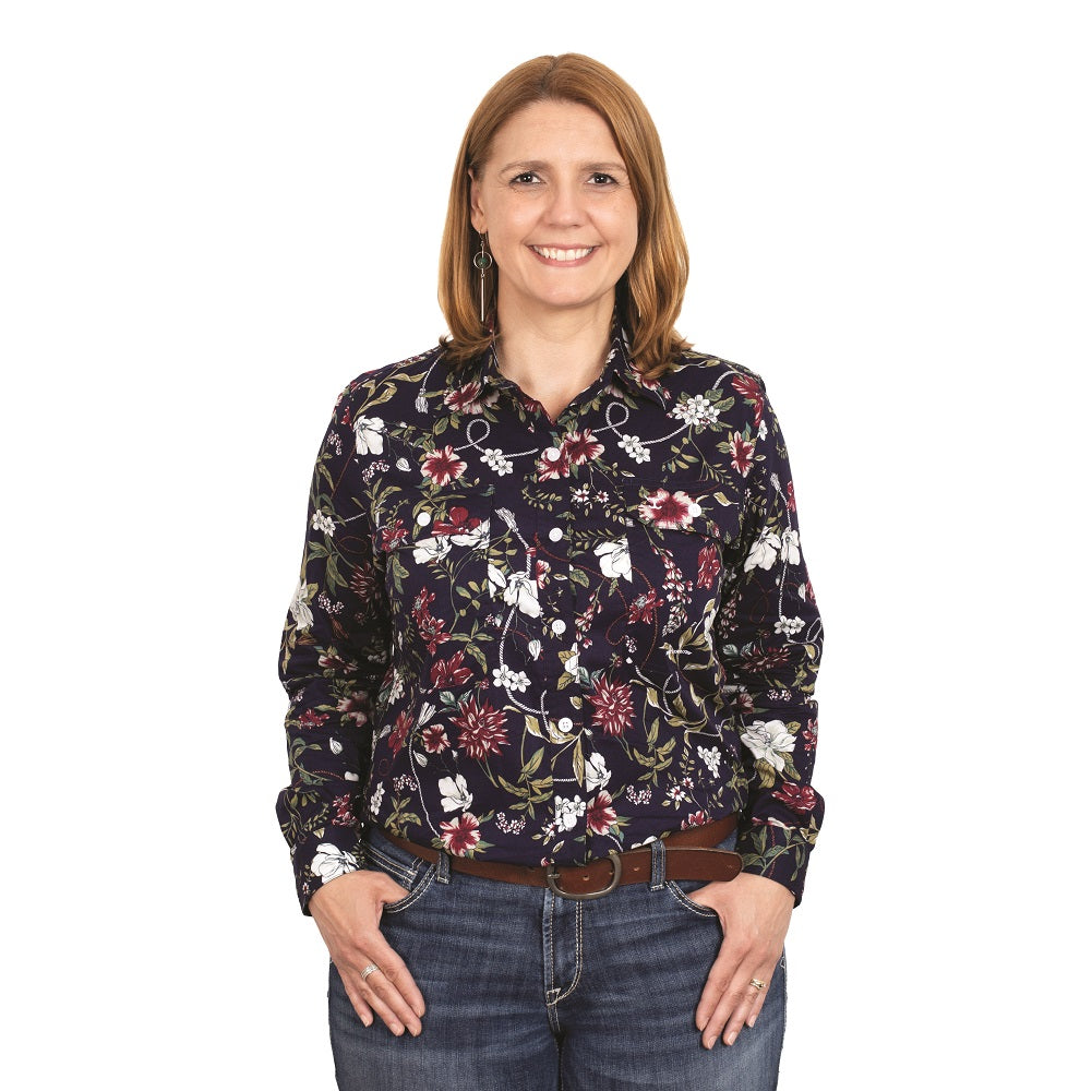 Just Country Workshirts | Abbey Full Button | Navy Hibiscus