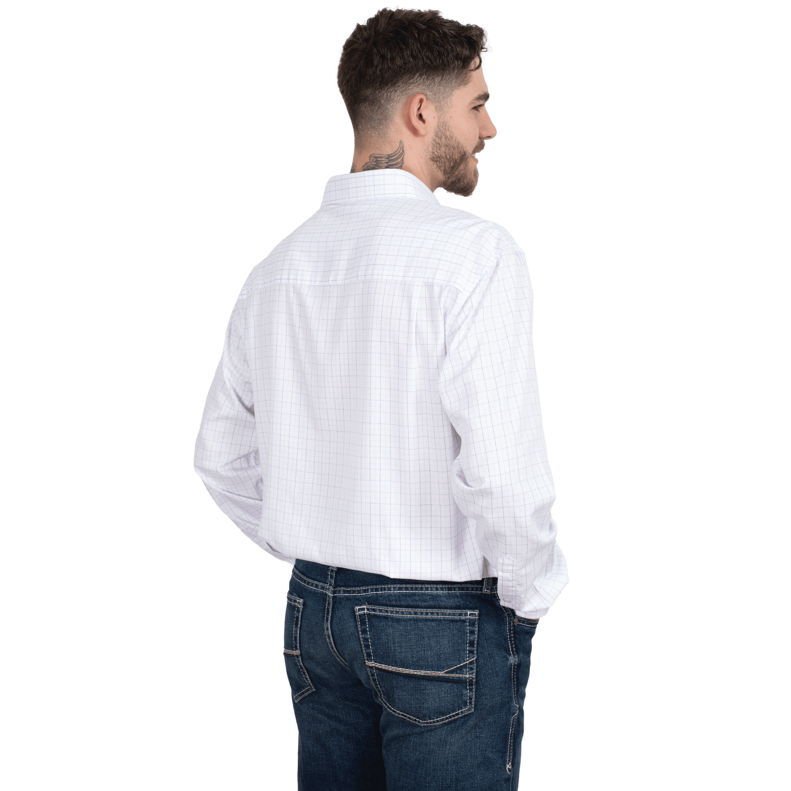 Just Country Mens Evan Workshirt | Full Button Bamboo Blend | White / Blue Check