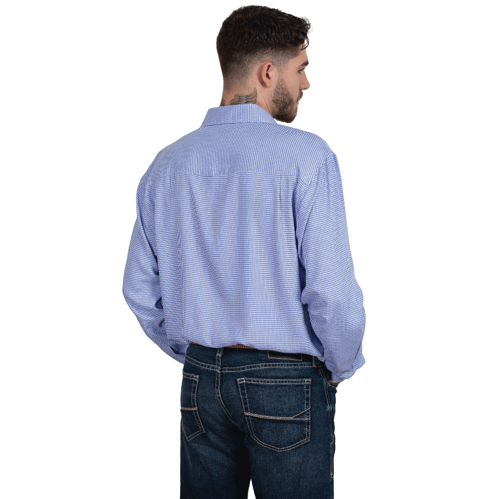 Just Country Mens Evan Workshirt | Full Button Bamboo Blend | Blue Houndstooth