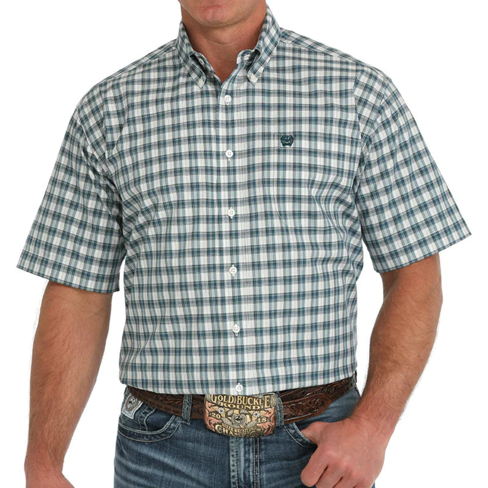 Cinch Mens Shirts | Short Sleeve Green Plaid