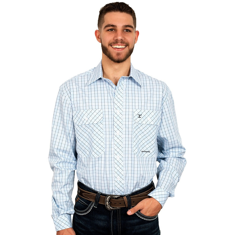 Just Country Mens Austin Workshirt | Full Button | Light Blue