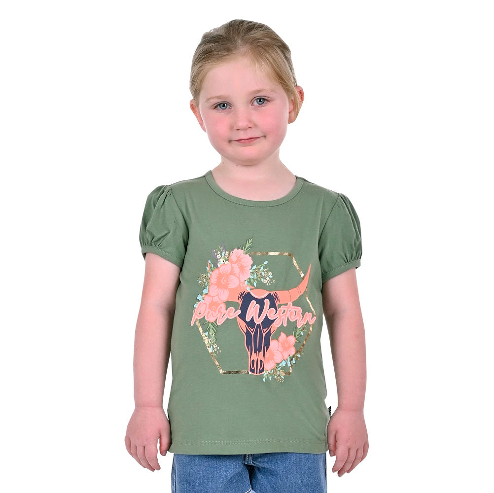 Pure Western Girls T-Shirt | Almy | Moss