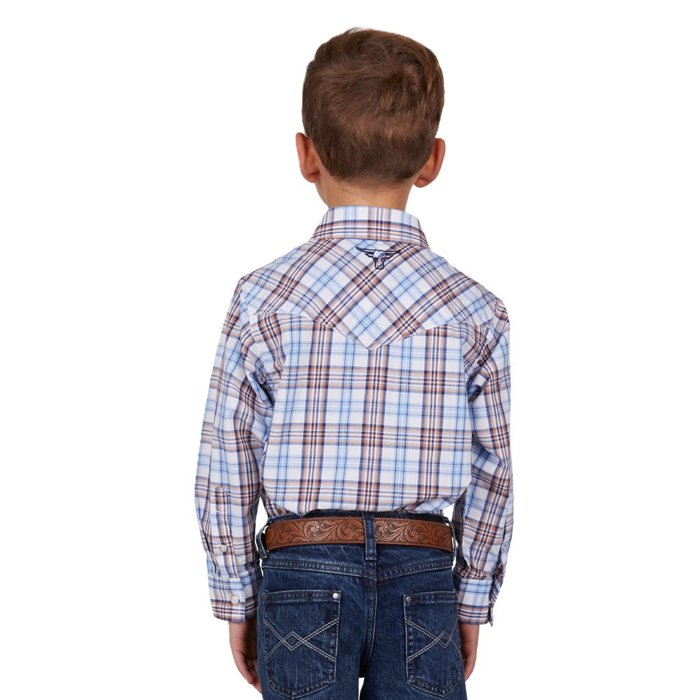 Pure Western Kids Shirt | Lucas | White / Blue