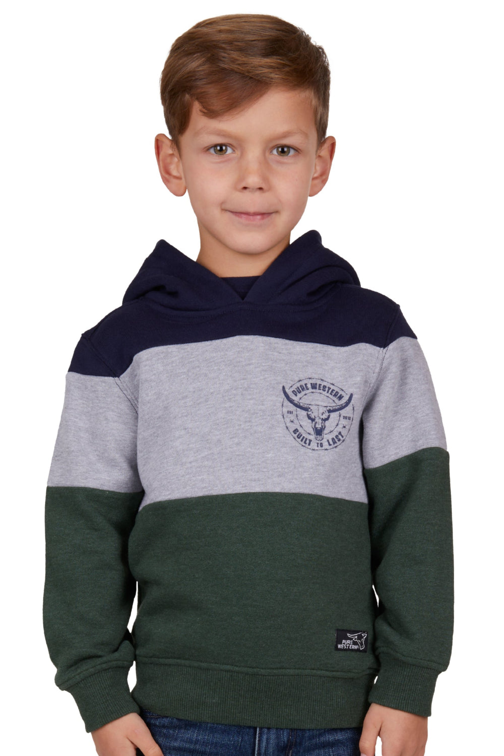 Pure Western Boys Hoodie | Hopkins | Navy / Green