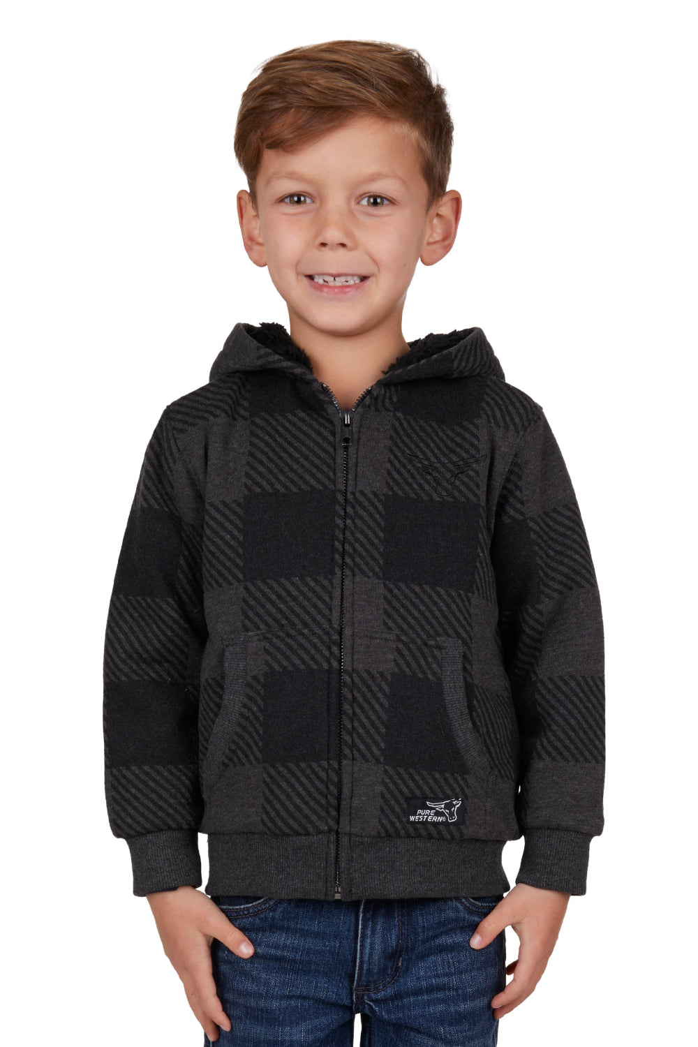 Pure Western Boys Zip Up Hoodie | Charcoal Marle