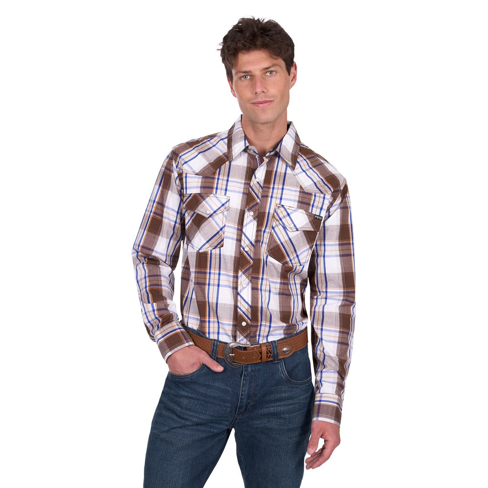 Pure Western Mens Shirts | George | Dark Tan / Blue
