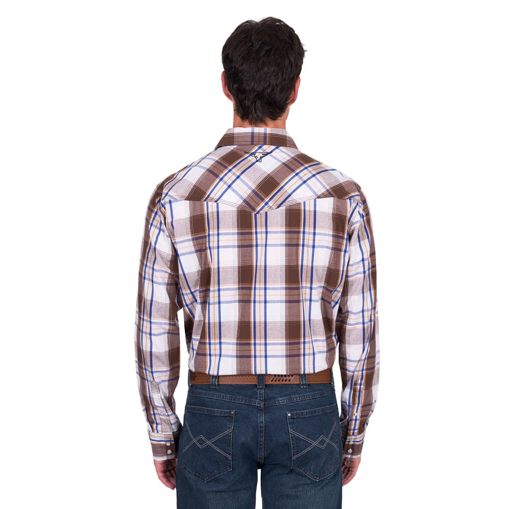 Pure Western Mens Shirts | George | Dark Tan / Blue
