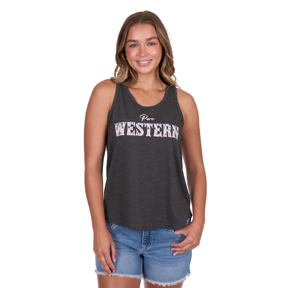Pure Western Womens Tank | Cindy | Charcoal Marle
