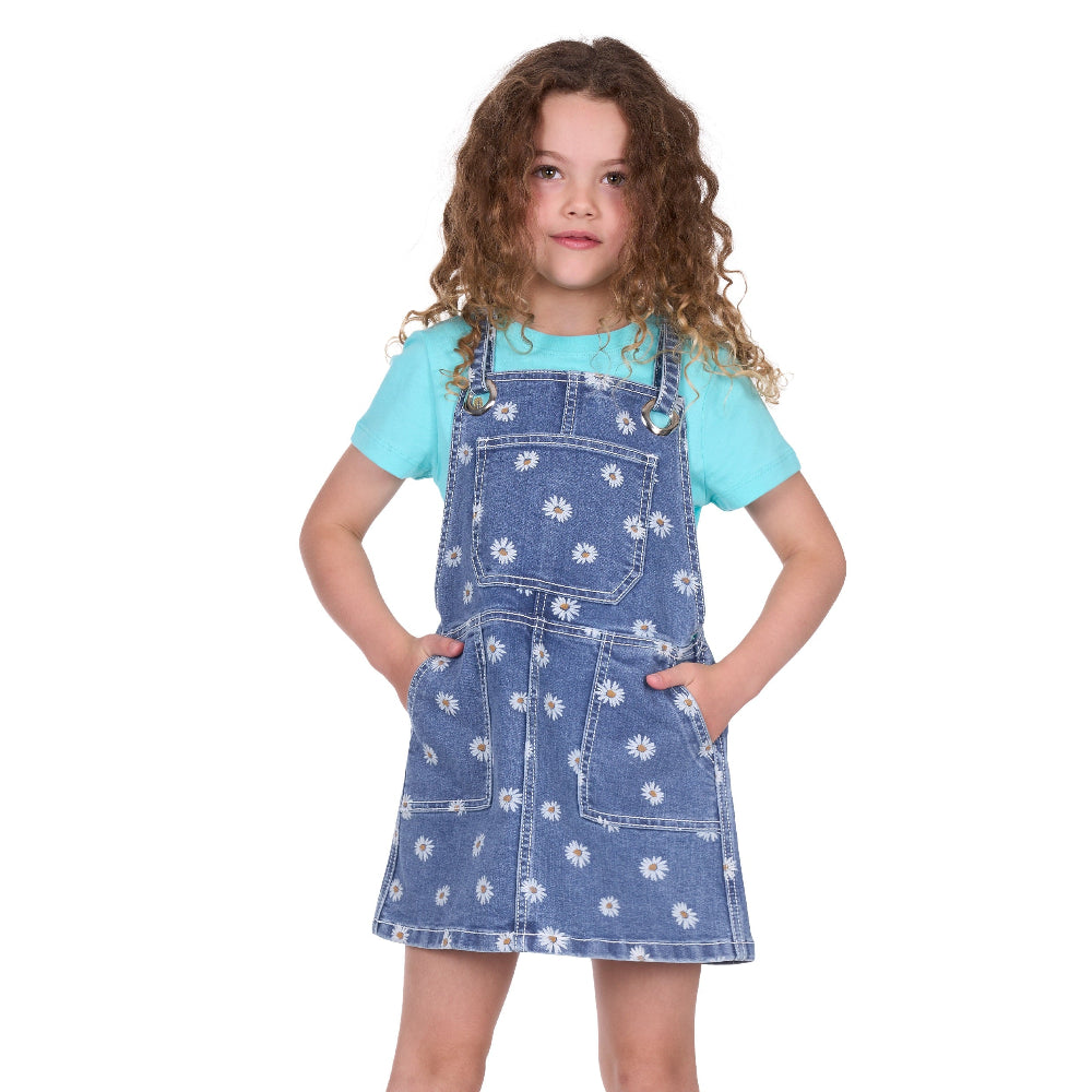 Pure Western Girls Pinafore | Adison | Retro Blue / Daisy
