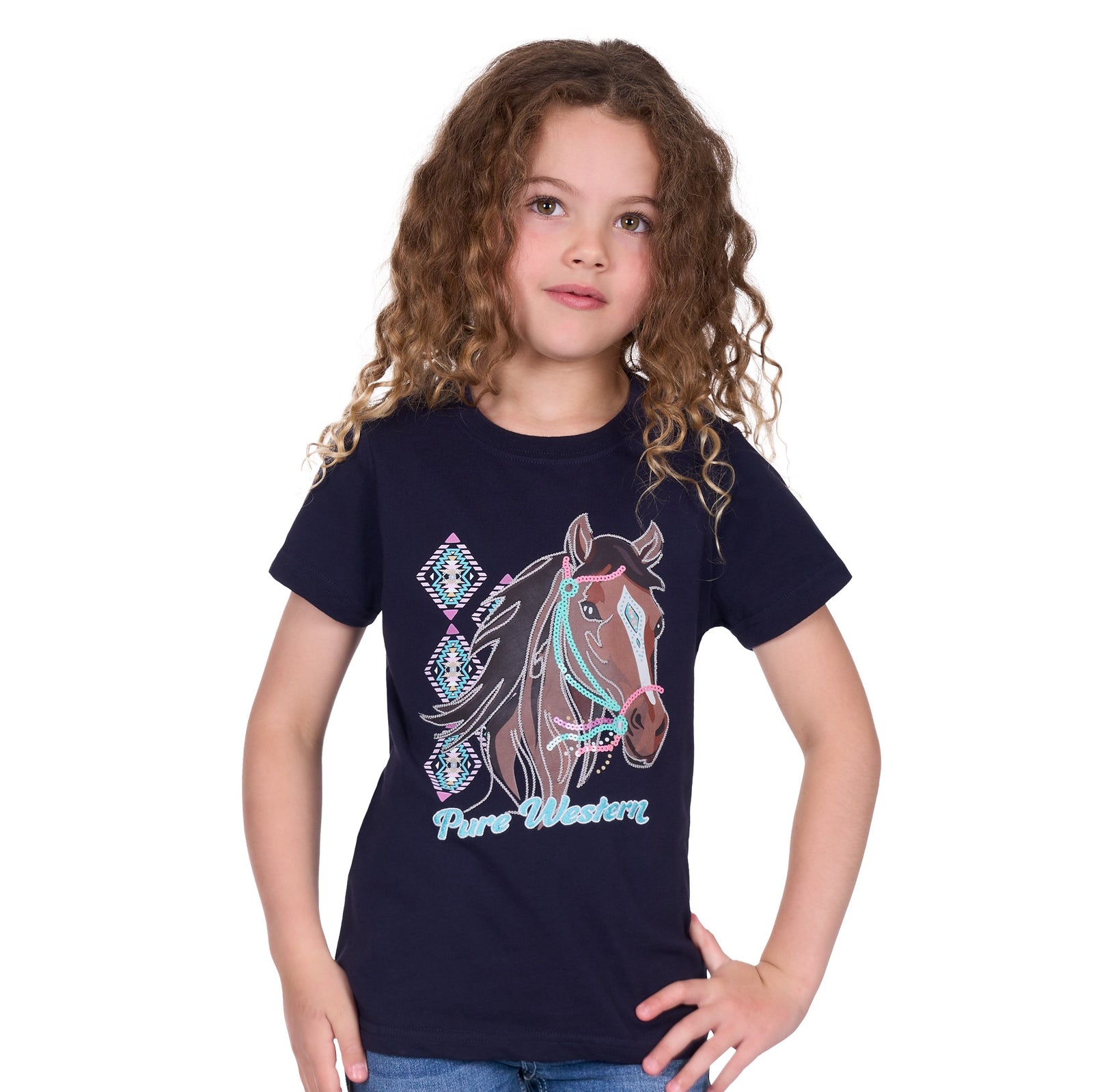 Pure Western Girls T-Shirt | Ashlyn | Navy