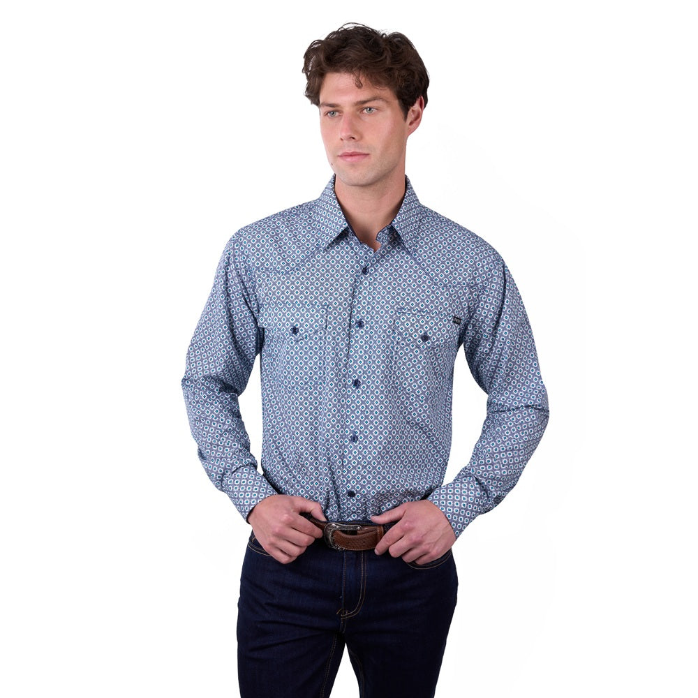 Pure Western Mens Shirt | Mark | Navy / Teal