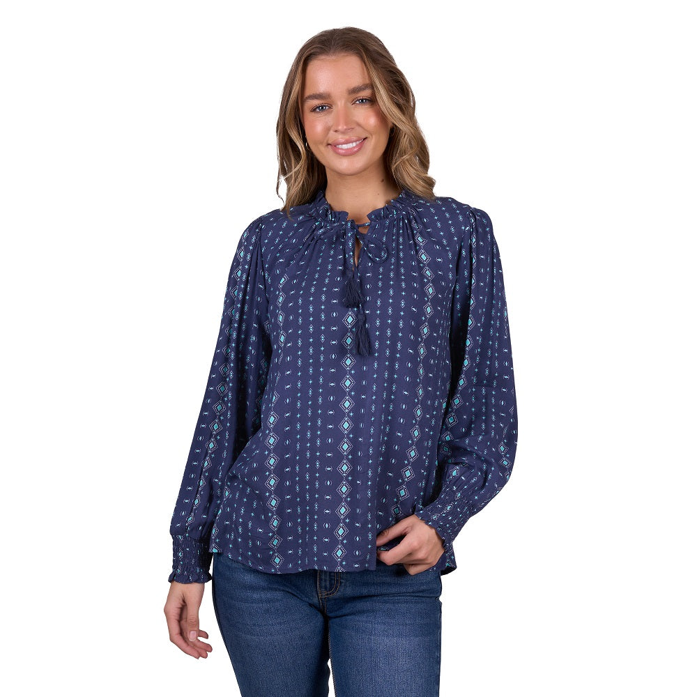 Pure Western Womens Blouse | Rachel | Long Sleeve | Navy