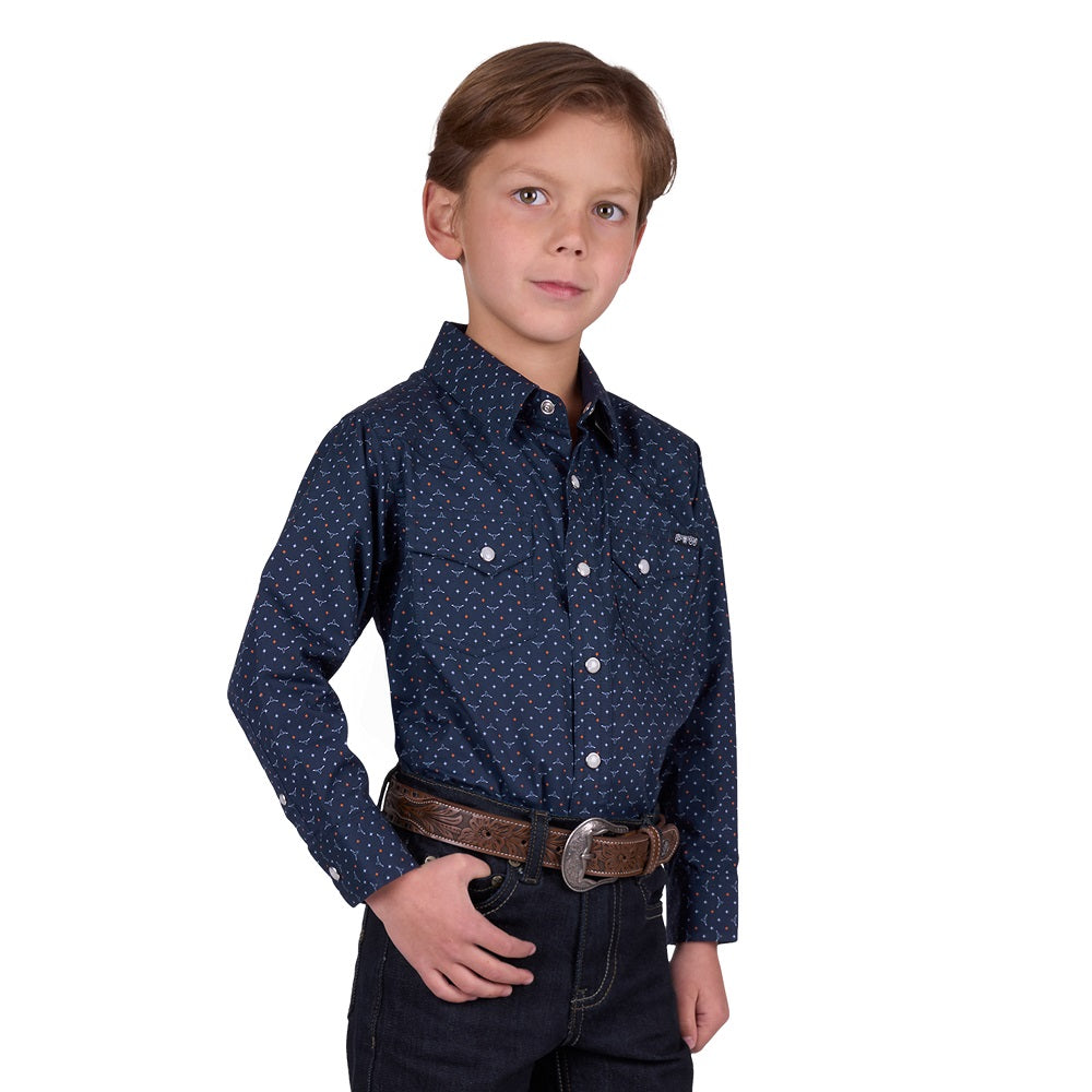Pure Western Boys Long Sleeve Shirt | Ross | Navy