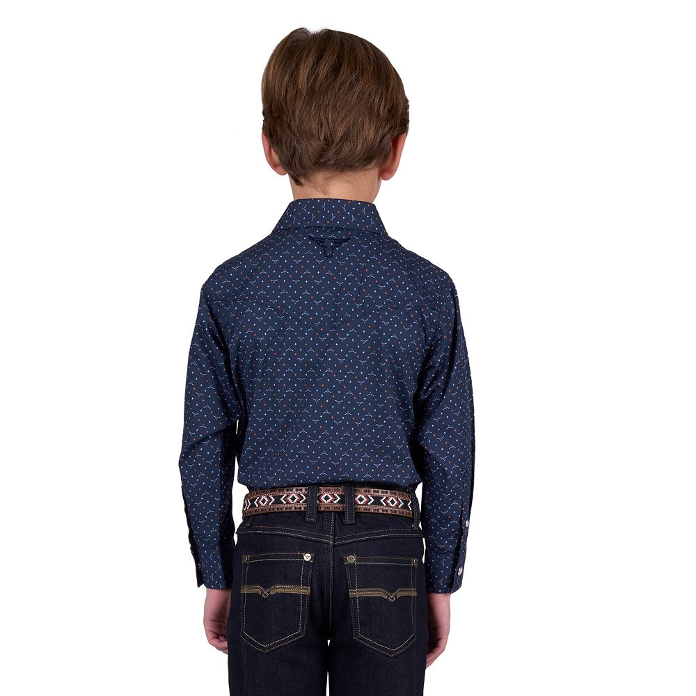 Pure Western Boys Long Sleeve Shirt | Ross | Navy