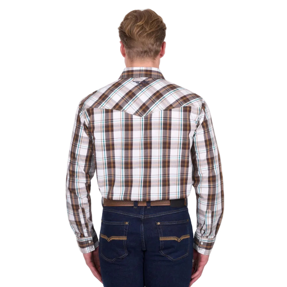 Pure Western Mens Shirts | Roger | Dark Tan / White