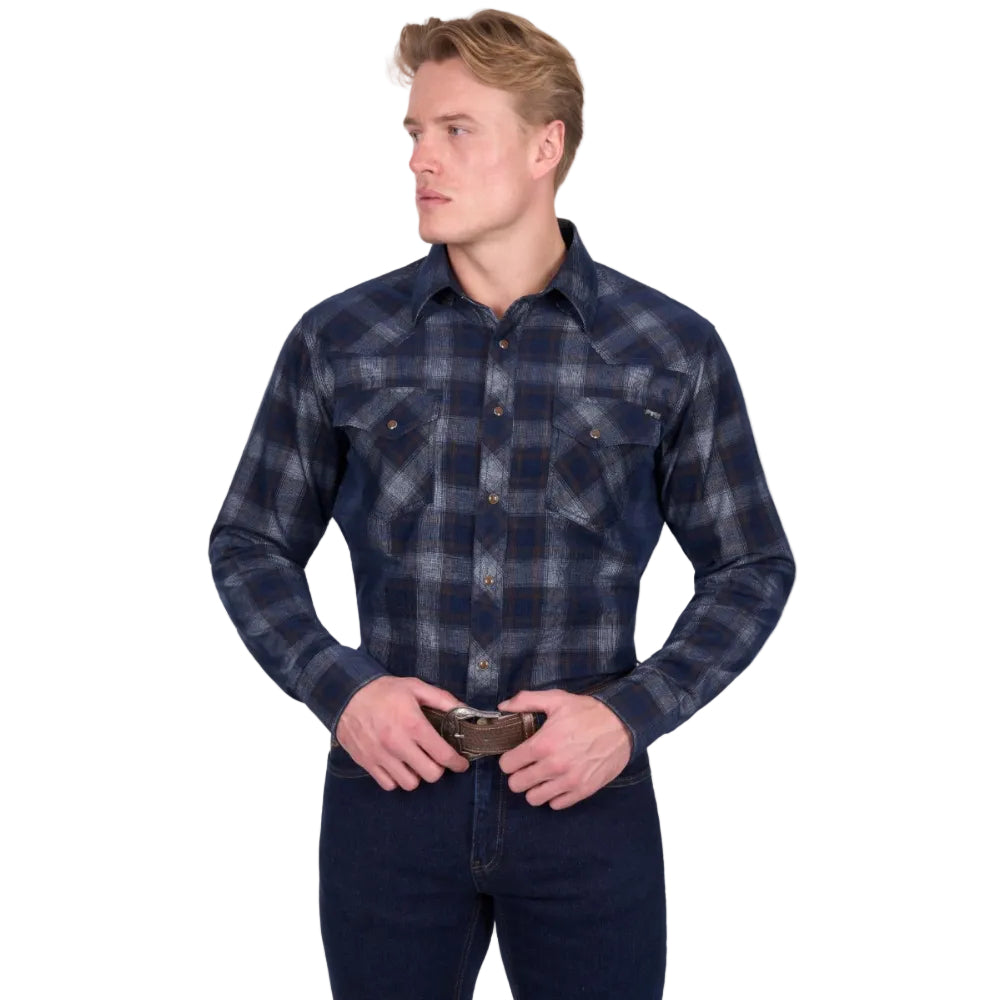 Pure Western Mens Shirts | Harley | Navy / Tan