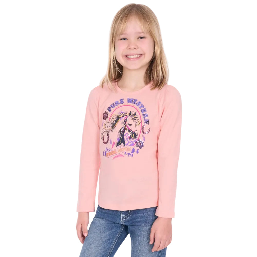 Pure Western Girls T-Shirt | Danica Long Sleeve | Peach
