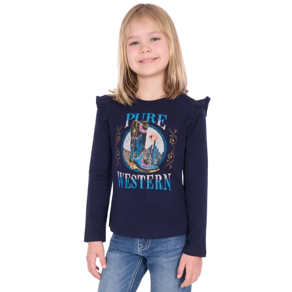 Pure Western Girls T-Shirt | Trinity Long Sleeve | Navy