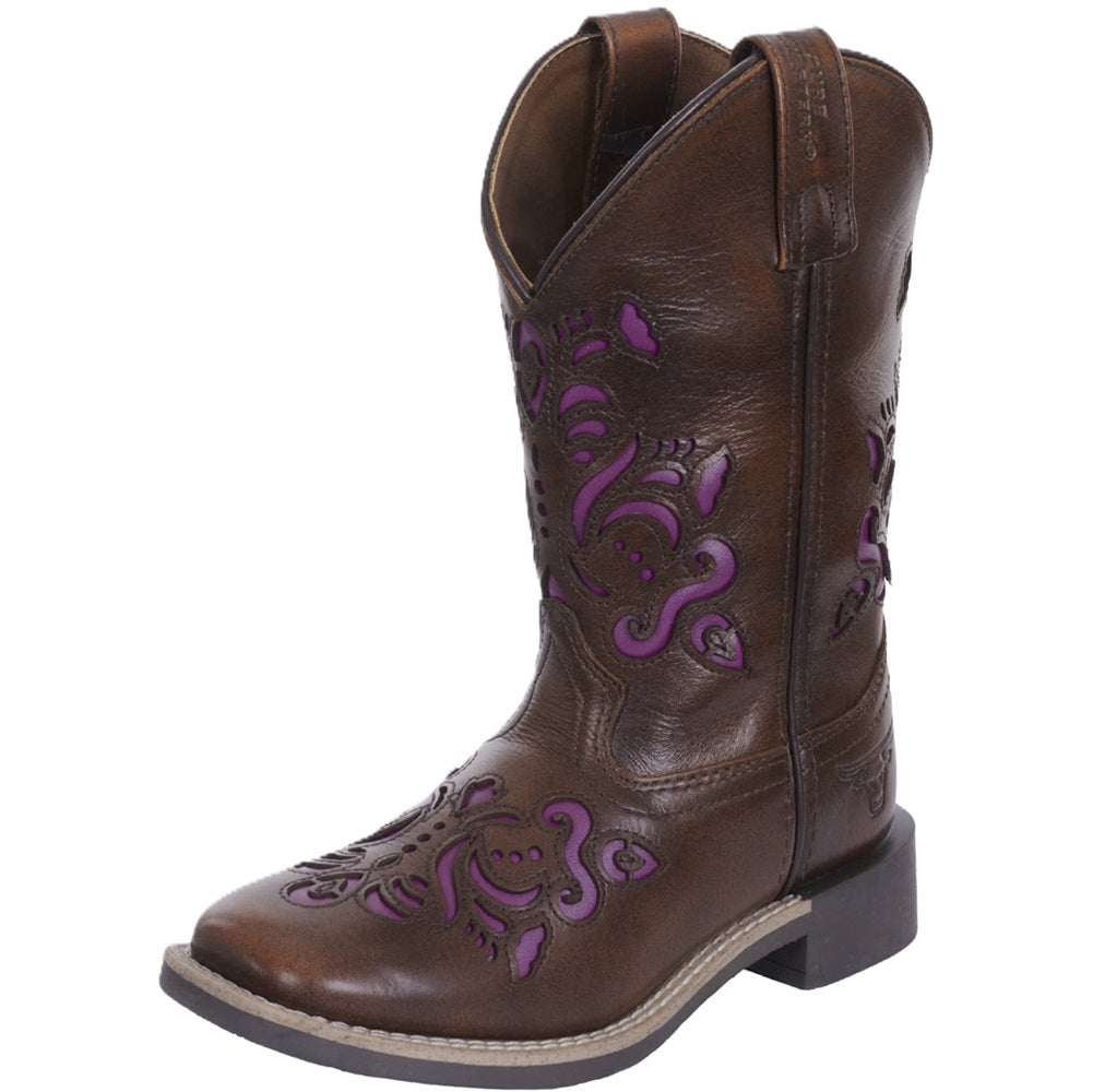 Pure Western Kids Boot | Ottie | Antique Brown / Purple