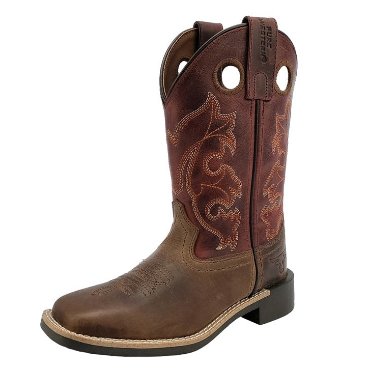 Pure Western Childrens Boot | Levi | Brown / Barn Red