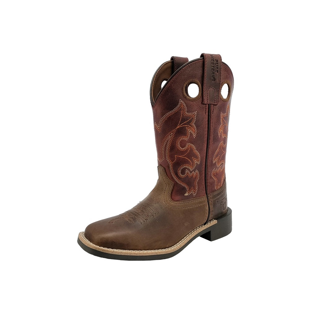 Pure Western Childrens Boot | Levi | Brown / Barn Red
