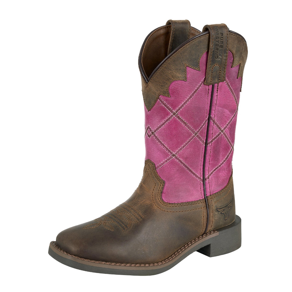 Pure Western Childrens Boots | Hattie | Bark / Pink