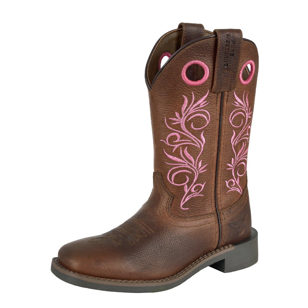 Pure Western Kids Boot | Clara | Dark Brown/Pink