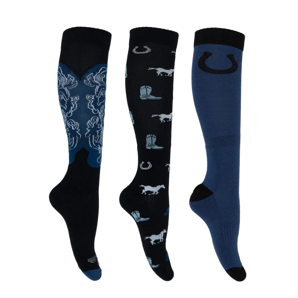 Pure Western Riding Socks | 3 Pack | Blues