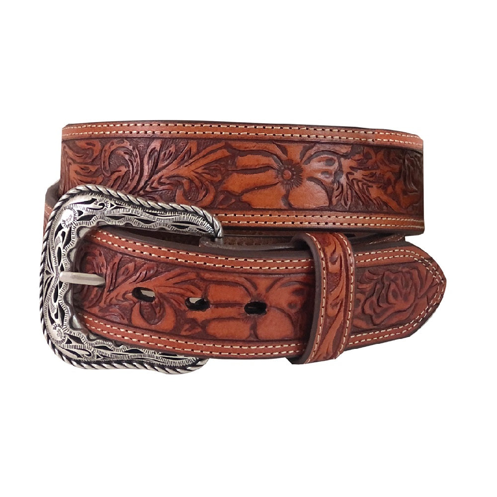 Roper Mens Floral Tooled Leather Belt