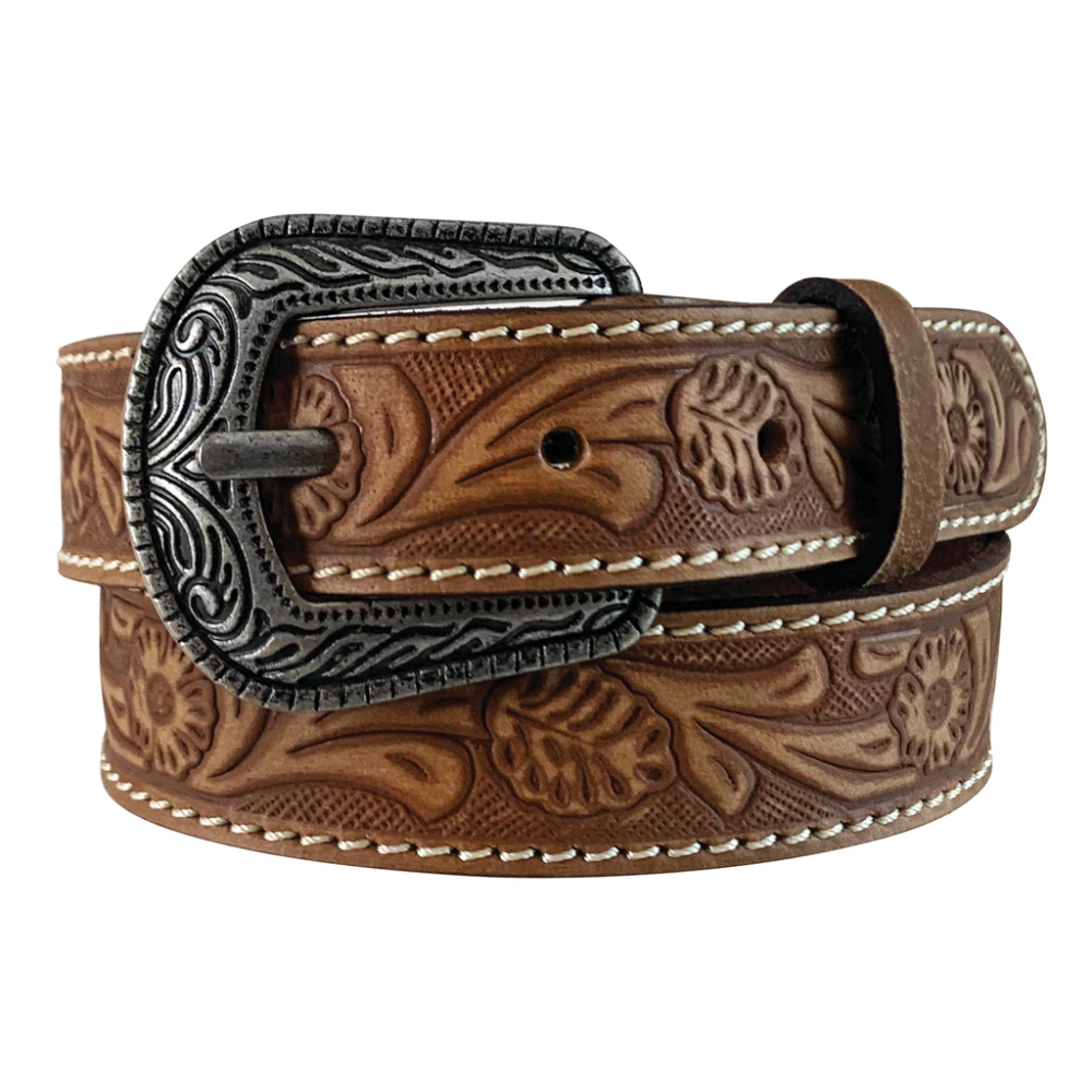 Roper Girls Belt | Leather Floral Embossed | Brown