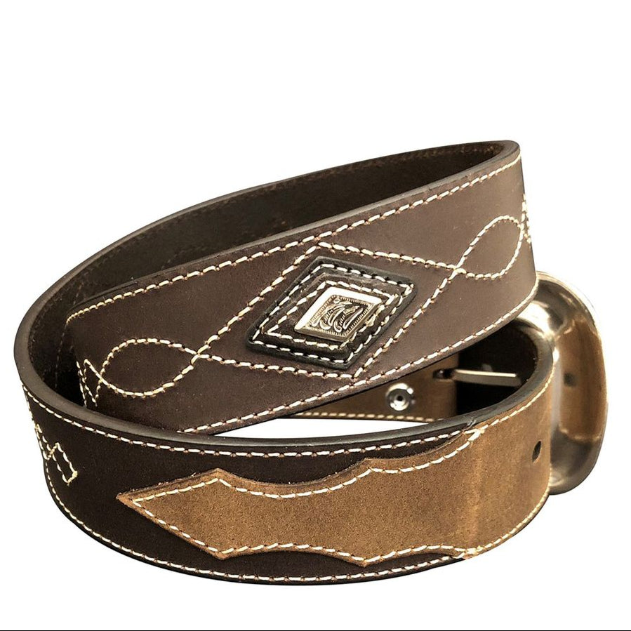 Roper Mens Belt | Bridle Leather Western Stitch | Brown