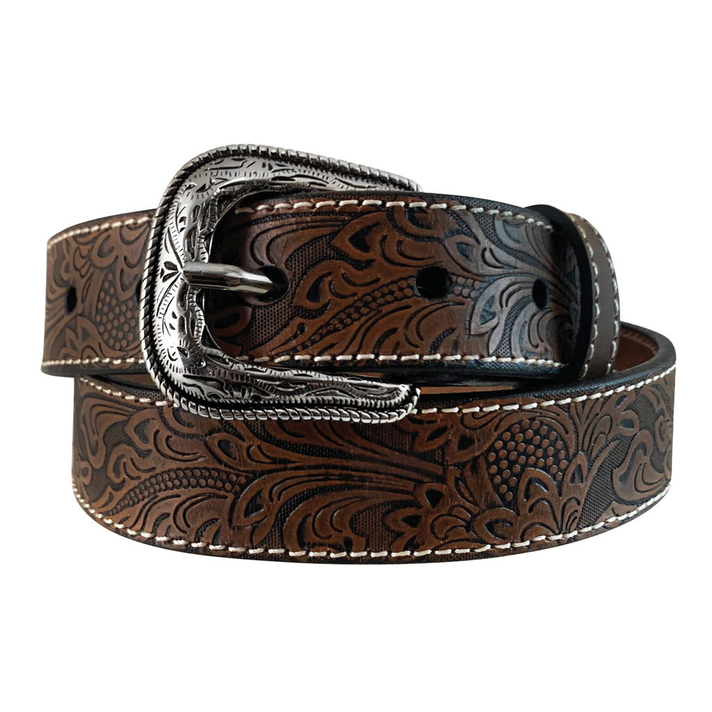 Roper Mens Belt | Roughout Leather Embossed | Brown