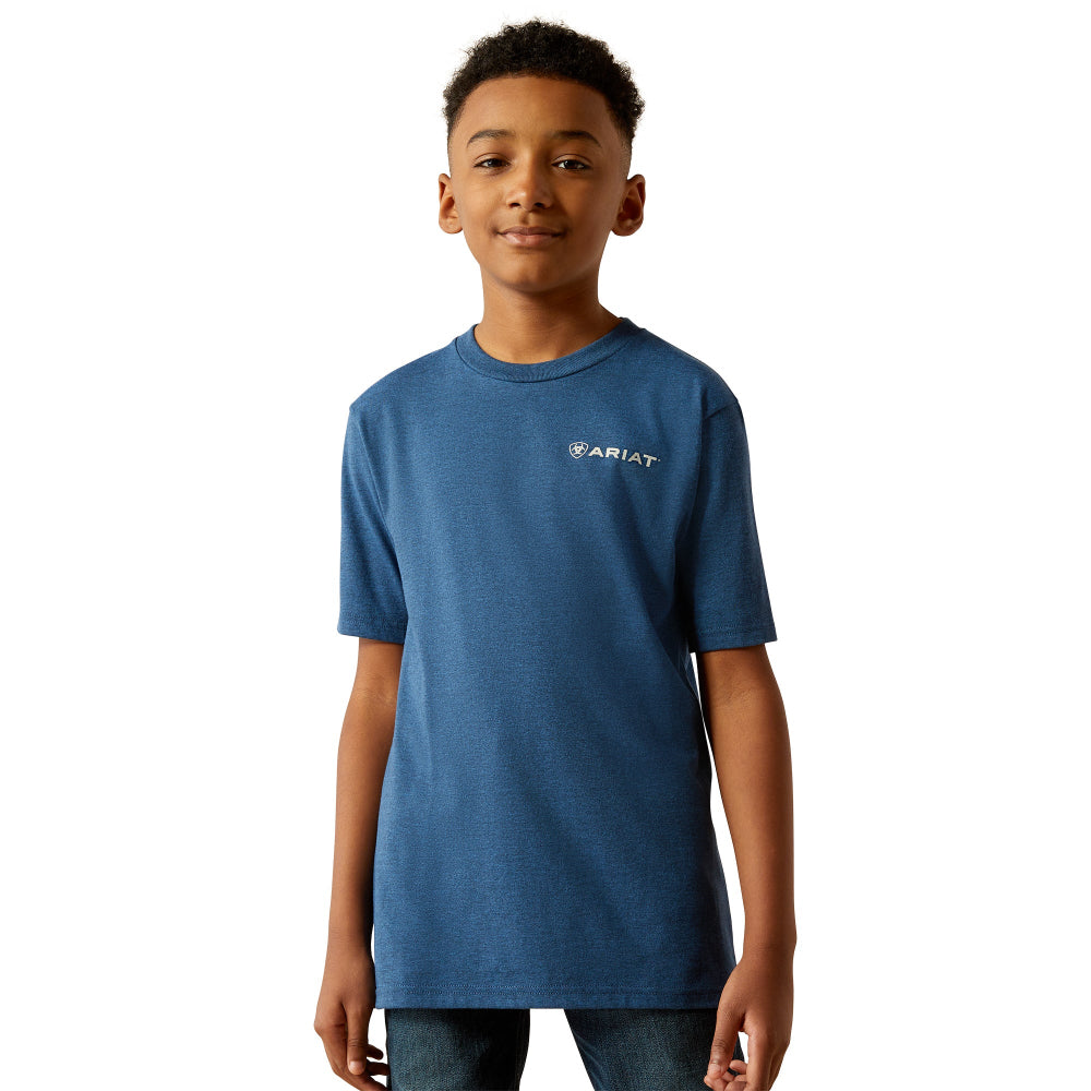Ariat Boys T-Shirt | Line Frame Hex | Denim Black Heather