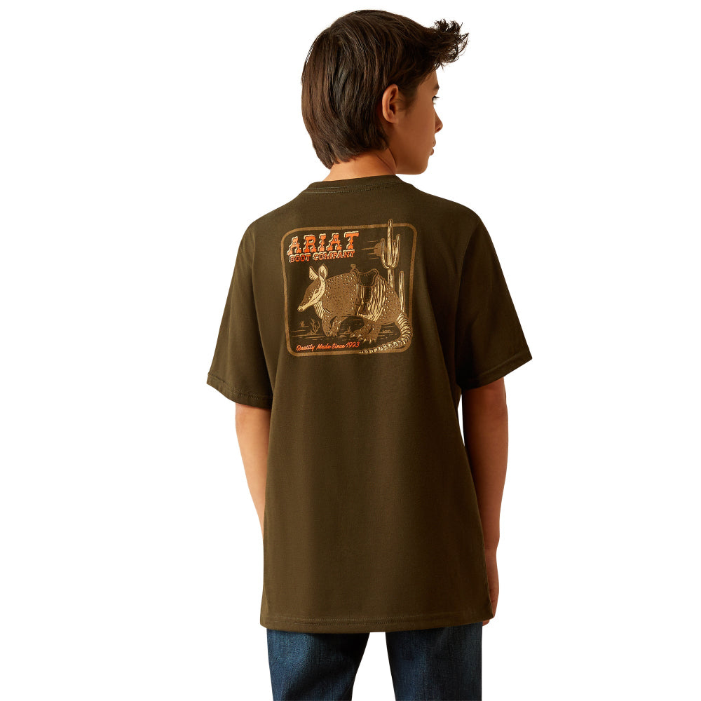 Ariat Boys T-Shirt | Armadillo On A Half Shell | Dark Olive