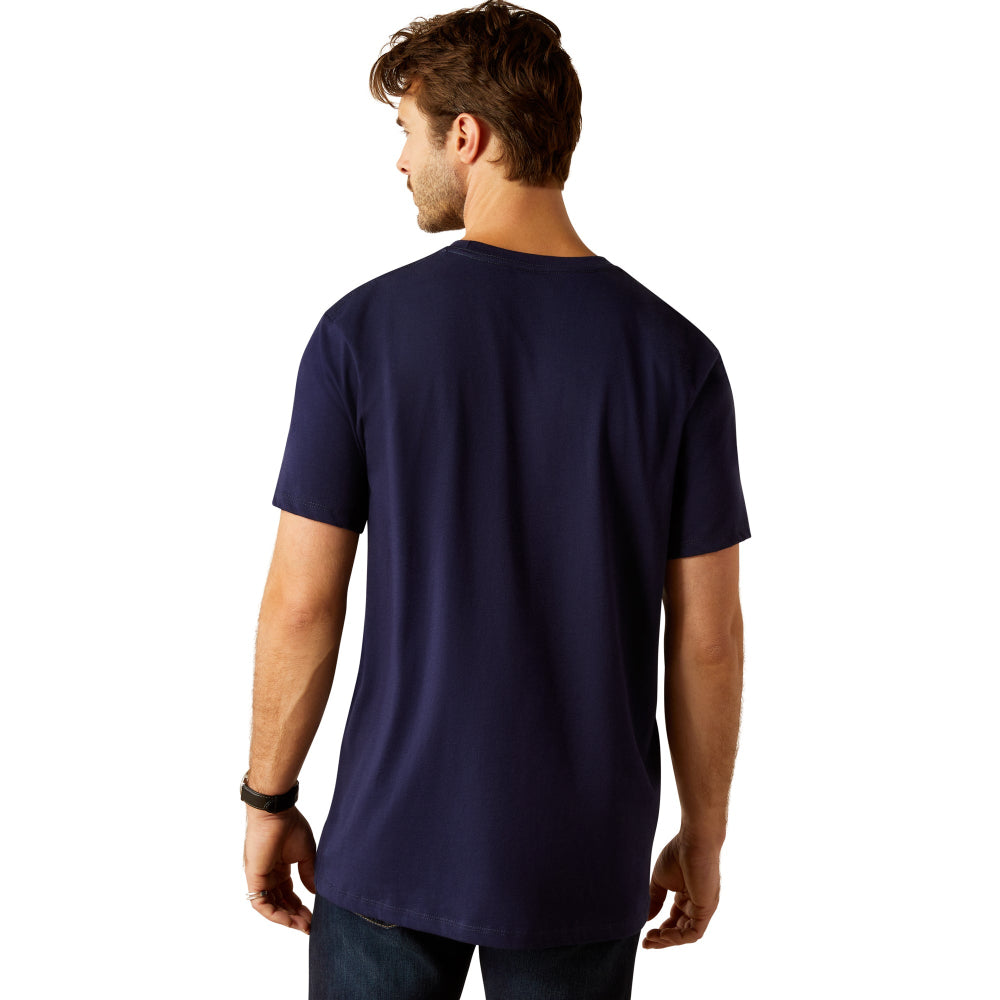 Ariat Mens T-Shirt | Vertical Logo | Classic Blue / White
