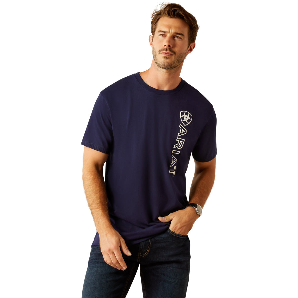 Ariat Mens T-Shirt | Vertical Logo | Classic Blue / White
