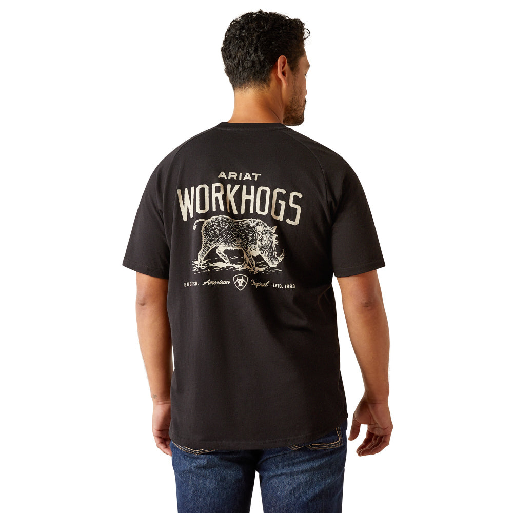 Ariat Mens T-Shirt | Rebar Cotton Strong Workhog | Black