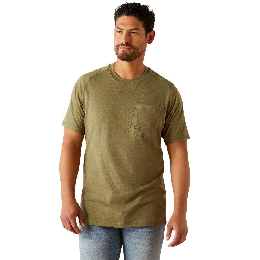 Ariat Mens T-Shirt | Rebar Cotton Strong Buddy | Oil Green