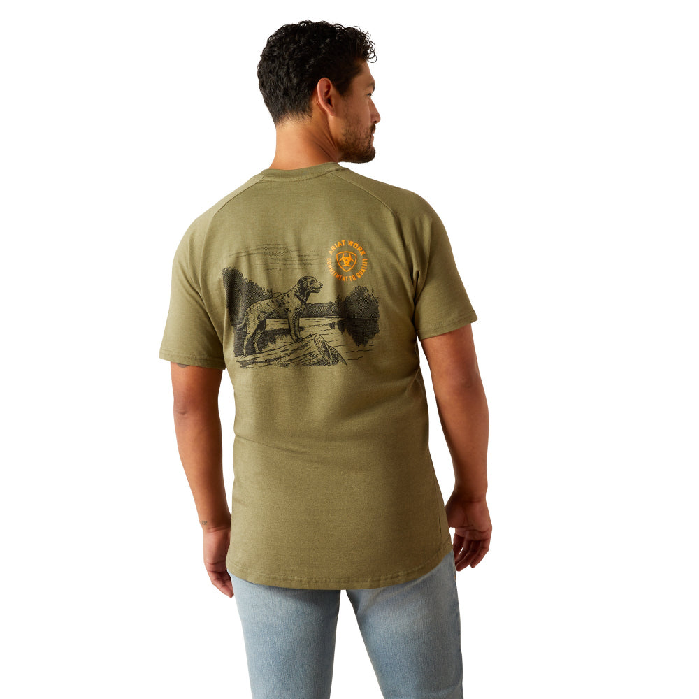 Ariat Mens T-Shirt | Rebar Cotton Strong Buddy | Oil Green