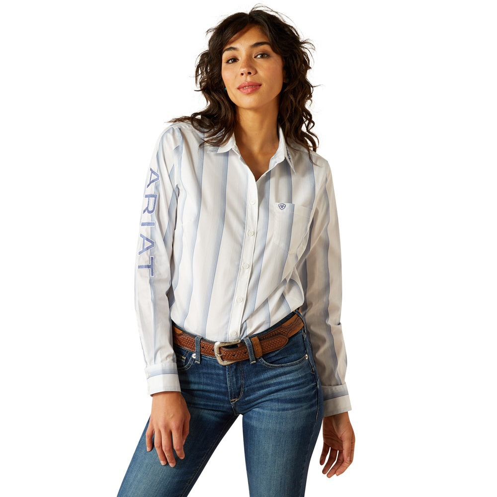 Ariat Womens Shirt | Kirby Wrinkle Resistant Stretch | Faded Ombre / Blue Stripe