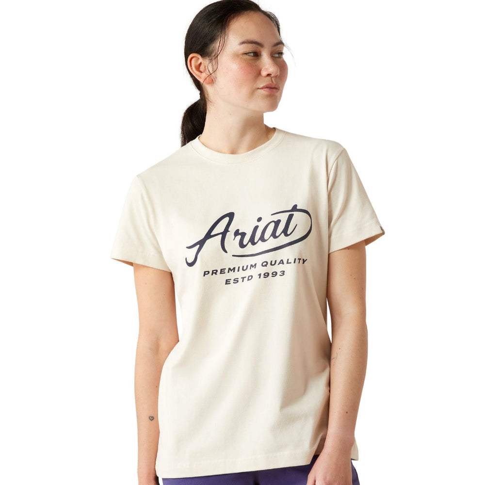 Ariat Womens T-Shirt | Rebar Cotton Strong Worldwide | Moonbeam