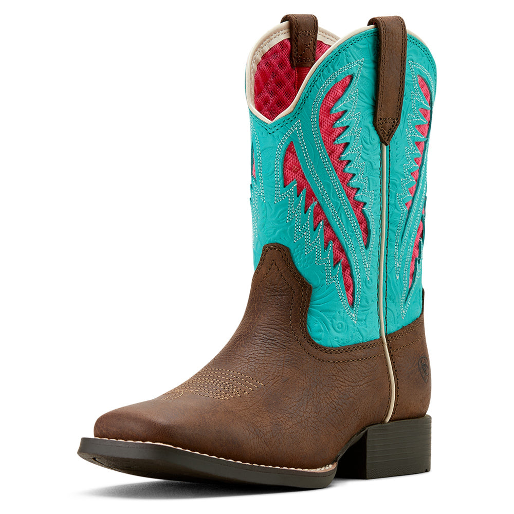 Ariat Childrens Western Boots | Quickdraw Ventek | Rich Clay / Turquoise Floral Emboss