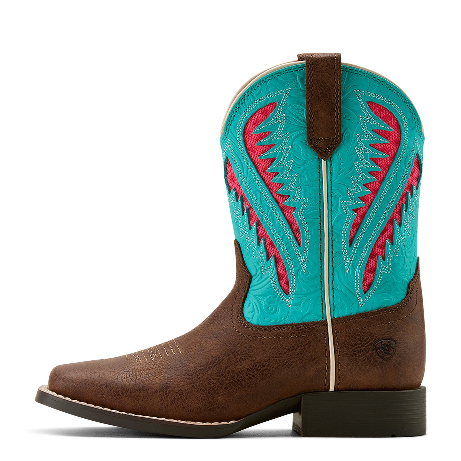Ariat Childrens Western Boots | Quickdraw Ventek | Rich Clay / Turquoise Floral Emboss
