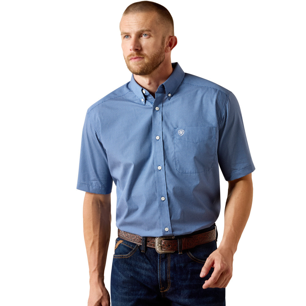 Ariat Mens Shirt | Wrinkle Free Case | Ensign Blue Geo Print